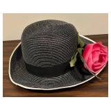 LL - Mr. John Classic Hat - Wide-Brim Straw with Pink Rose