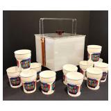 LL - Vintage Mid Century Acrylic Ice Bucket with 12 Festive Aged To Perfection Designed Cups