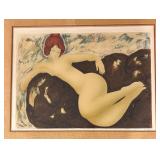 LL - Alain Bonnefoit Limited Edition Lithograph Print - Nude on Rock