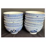 K - 13 Blue & White Asian-Style Porcelain Rice Bowls