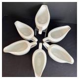 LR - Six Crate & Barrel Porcelain Gravy Boats