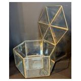 LR - Mirrored Wastebasket, Geometric Glass Box and Bottle