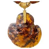 Paola Scarpa Baltic Amber Necklace - 18k Gold, Venice 1985, Heart Pendant