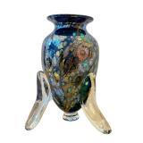 David Tate Handblown Art Glass Vase Multicolor Mosaic
