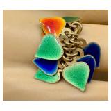 Vintage 1970s Italian 18K Gold Ring with Enamel Heart Charms