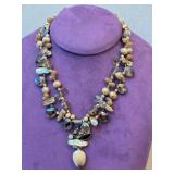 SAKI 925 Sterling Silver Necklace - Abalone Beads & Crystals