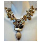 SAKI 925 Sterling Silver Necklace - Abalone Beads & Crystals