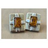 Vintage Annette Marie 925 Sterling Silver Baltic Amber Earrings