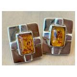 Vintage Annette Marie 925 Sterling Silver Baltic Amber Earrings