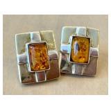 Vintage Annette Marie 925 Sterling Silver Baltic Amber Earrings