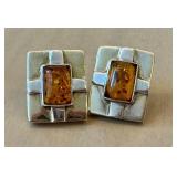 Vintage Annette Marie 925 Sterling Silver Baltic Amber Earrings