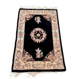 DR - Chinese Hand-Knotted Wool Rug - 59 x 39 Inches - Black Field With Floral Border
