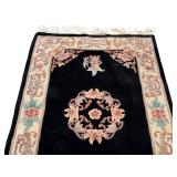 DR - Chinese Hand-Knotted Wool Rug - 59 x 39 Inches - Black Field With Floral Border