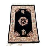DR - Chinese Hand-Knotted Wool Rug - 59 x 39 Inches - Black Field With Floral Border