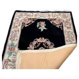 DR - Chinese Hand-Knotted Wool Rug - 59 x 39 Inches - Black Field With Floral Border