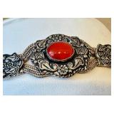 Sterling Silver Carnelian Cabochon Bracelet - 7 Inches (925)