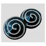 Gianfranco Ferré Clip Earrings - Spiral Black Enamel With Crystals, Italy