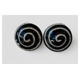 Gianfranco Ferré Clip Earrings - Spiral Black Enamel With Crystals, Italy