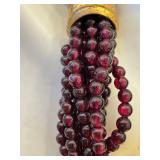 Garnet Bead Necklace - Multi-Strand (6-Strand) 15in with Gold-Tone Pendant