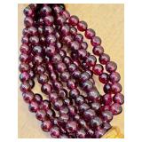 Garnet Bead Necklace - Multi-Strand (6-Strand) 15in with Gold-Tone Pendant