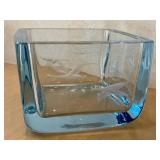 Strömbergshyttan Ice Blue Glass Block Vessel - Vintage Swedish
