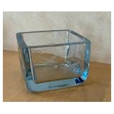 Strömbergshyttan Ice Blue Glass Block Vessel - Vintage Swedish
