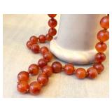 Vintage Carnelian Bead Necklace - Hand-Knotted, Silver Clasp, 28in