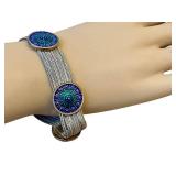 Floral Mandala Sterling Silver and Enamel Bracelet