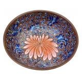 K - Pair of 19th-Century Brown Porcelain Bowls With Blue Enamel Floral Interior