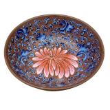 K - Pair of 19th-Century Brown Porcelain Bowls With Blue Enamel Floral Interior