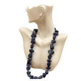 KC Blue Coral Beaded Necklace - Sterling Clasp - 19"