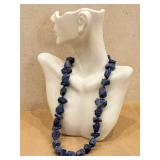 KC Blue Coral Beaded Necklace - Sterling Clasp - 19"