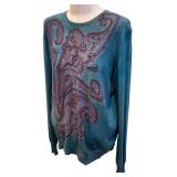 ETRO Milano Paisley Knit Sweater - Teal/Purple, Size 48