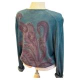 ETRO Milano Paisley Knit Sweater - Teal/Purple, Size 48