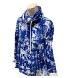 Helmut Lang Blue White Paint-Splatter Hoodie - Size L