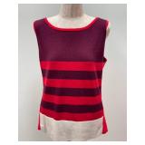 Escada Sport Vintage Two-Piece Set - Size L Burgundy & Red Striped Knit Top & Hooded Cardigan