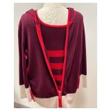 Escada Sport Vintage Two-Piece Set - Size L Burgundy & Red Striped Knit Top & Hooded Cardigan