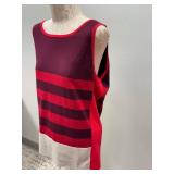 Escada Sport Vintage Two-Piece Set - Size L Burgundy & Red Striped Knit Top & Hooded Cardigan