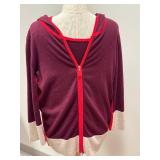 Escada Sport Vintage Two-Piece Set - Size L Burgundy & Red Striped Knit Top & Hooded Cardigan