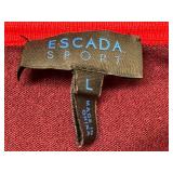 Escada Sport Vintage Two-Piece Set - Size L Burgundy & Red Striped Knit Top & Hooded Cardigan
