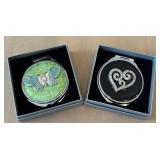 K - Round Compact Mirrors - Butterfly & Heart Rhinestone (2-Piece Set)