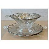 K - Vintage Glass Silver Overlay Bowl & Underplate