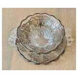 K - Vintage Glass Silver Overlay Bowl & Underplate