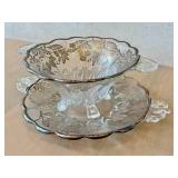 K - Vintage Glass Silver Overlay Bowl & Underplate