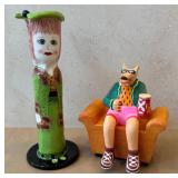 K - Ganz Melinda Vase 10 in Tall & Dog Figurine on Orange Sofa (Lot of 2)