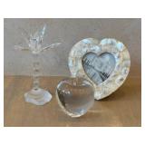 O - Crystal Palm Tree (5.5 in) - Lead Crystal Glass Apple & Heart-Shaped Photo Frame - Handcrafted in Brazil