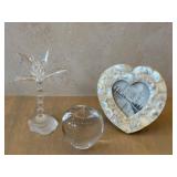 O - Crystal Palm Tree (5.5 in) - Lead Crystal Glass Apple & Heart-Shaped Photo Frame - Handcrafted in Brazil