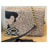 Black Leather Clutch, Evening Bag with Pink Floral Clutch, Beaded Bag & Gloves