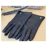 Black Leather Clutch, Evening Bag with Pink Floral Clutch, Beaded Bag & Gloves