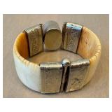 Vintage Bone & Lapis Lazuli Stone Hinged Cuff Bracelet